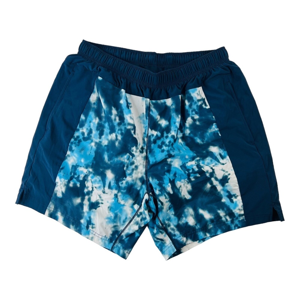 Fourlaps Blue Tie Dye Polyester Spandex Athletic‎ Lined Shorts Mens Size Large L